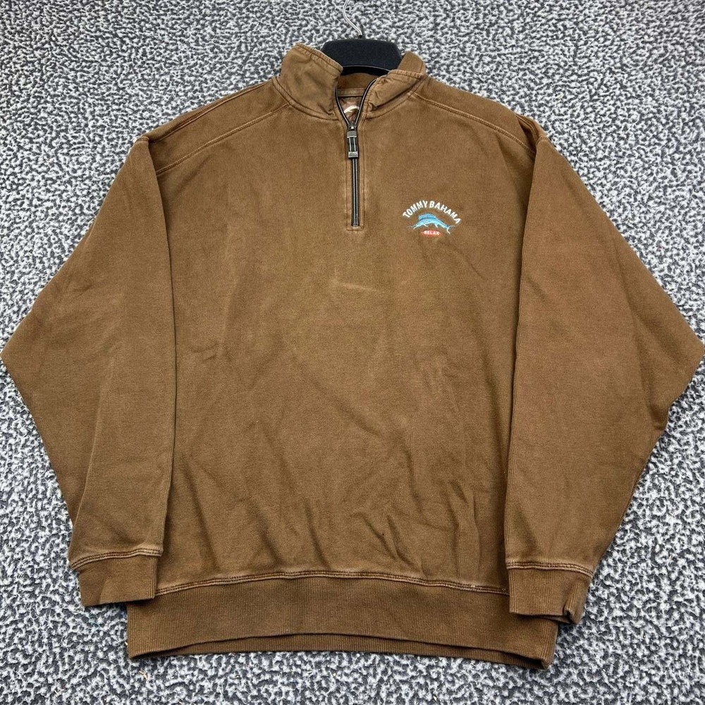 Tommy Bahama Sweatshirt Men Medium Brown Relax Quarter Zip Pullover Cotton M